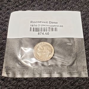 Uncirculated 1974-D Roosevelt Dime MS60 1974D Denver Roosevelt Dime